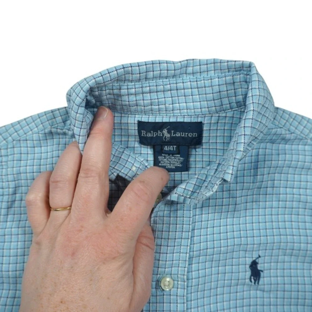 Polo Ralph Lauren Boys 4T‎ Blue Check Button Down Shirt Long Sleeve Cotton